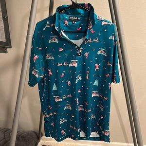 Bad birdie polo Christmas in July print ugly sweater never worn